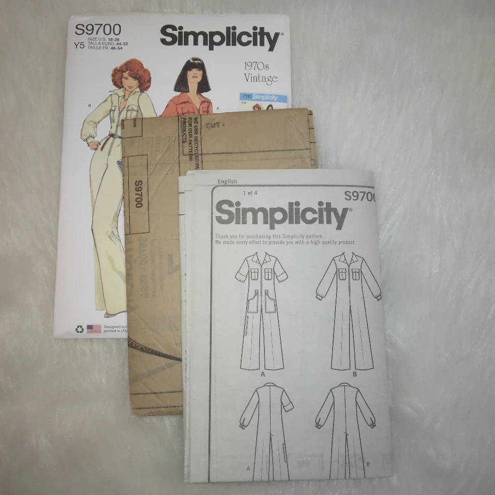 Simplicity S9700, 1970s Vintage Style Misses' Jumpsuit w/pockets